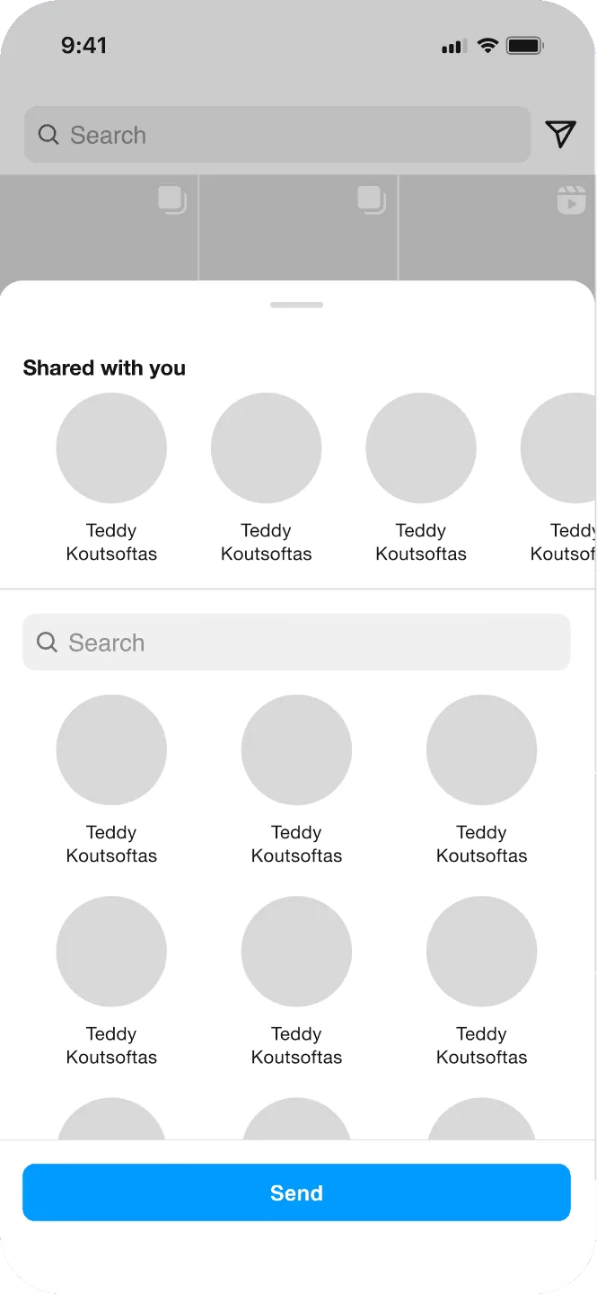 Low-fidelity receiving wireframe: shared with you sheet