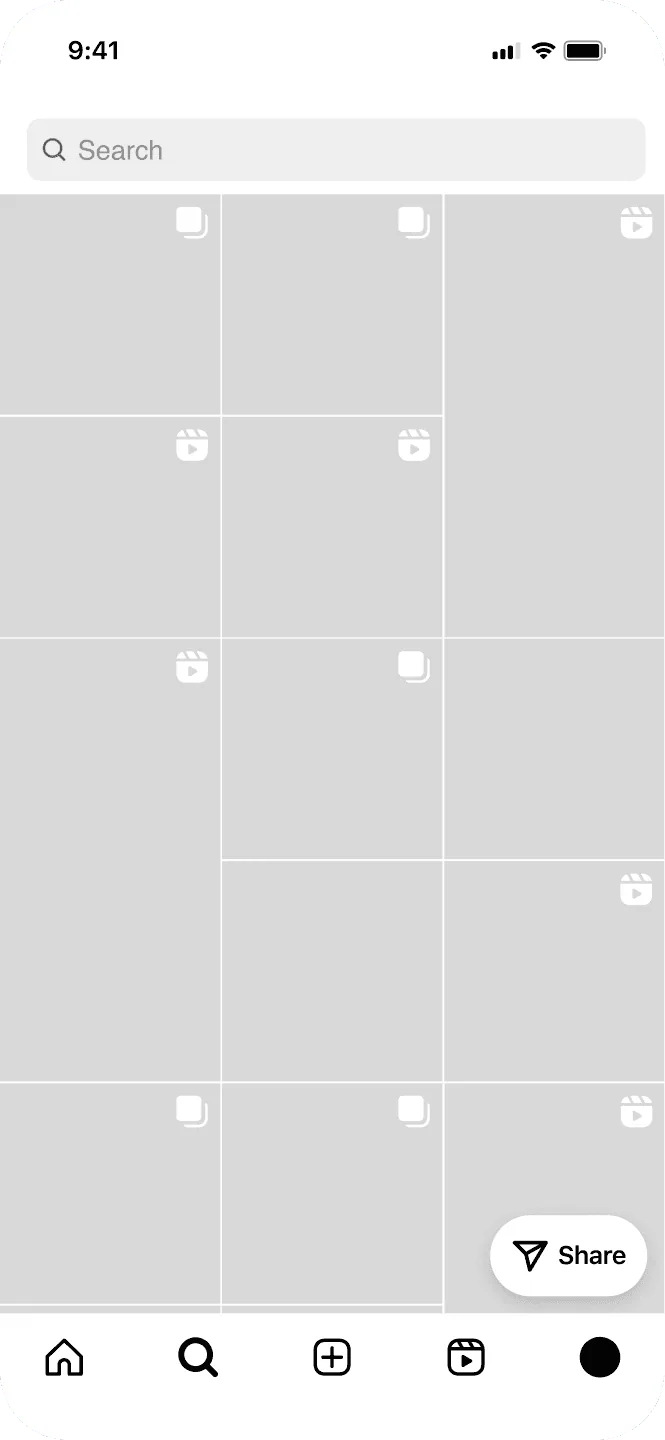 Low-fidelity sending wireframe: floating share button