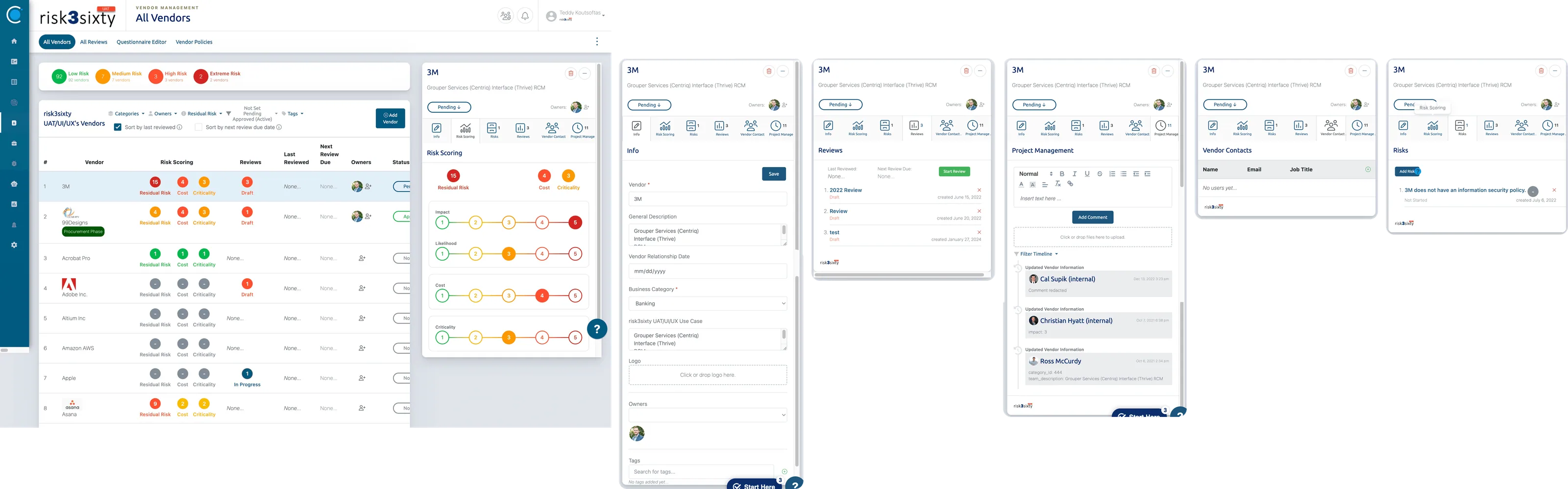Figma site audit of the old Vendor Management page, annotated with pain points