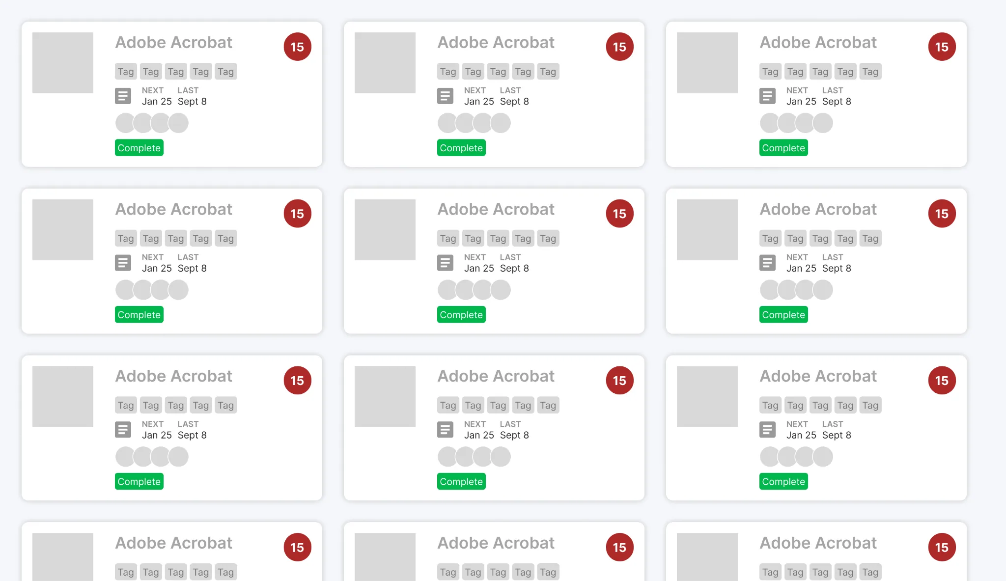 Low-fidelity wireframe: vendor cards
