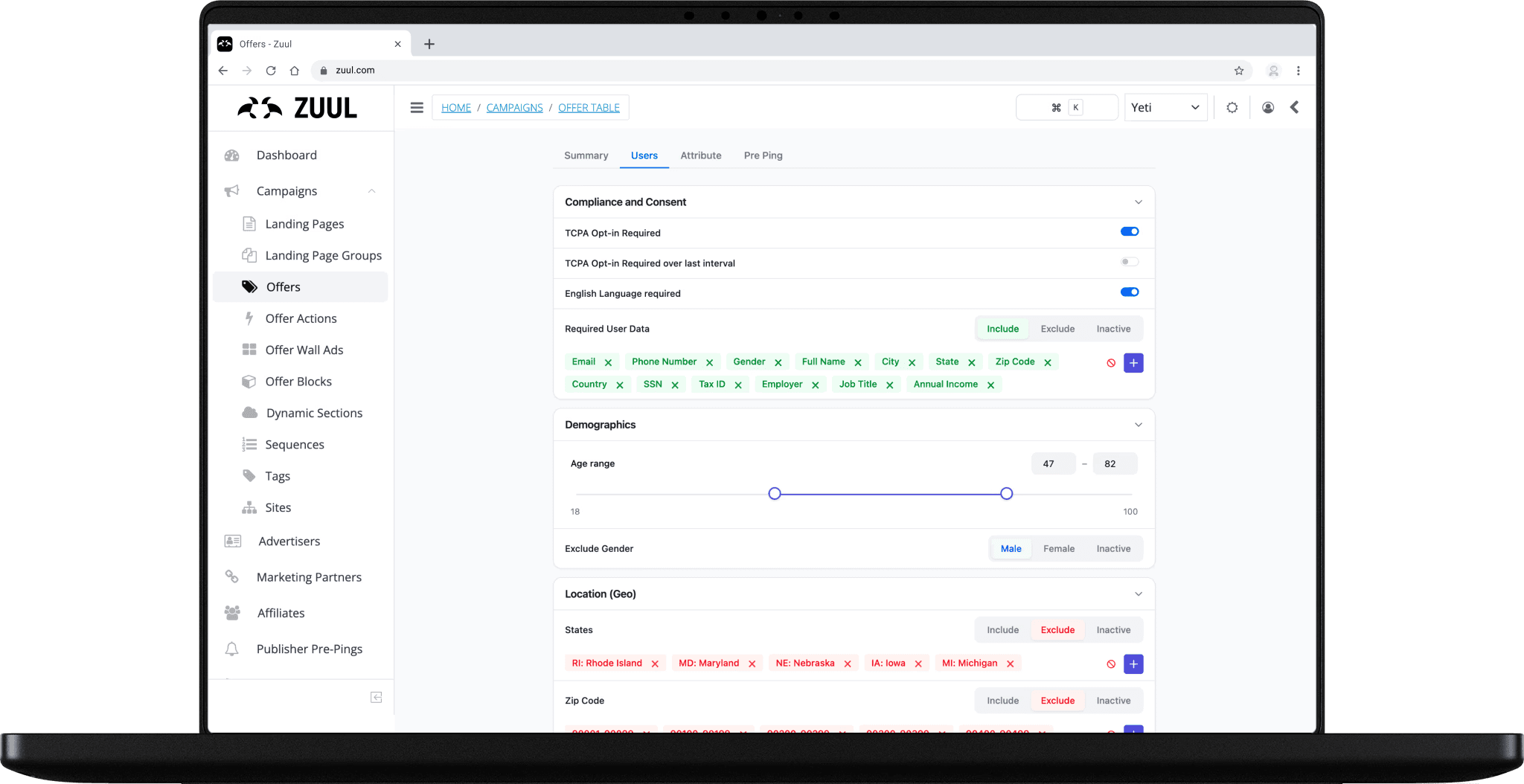 The redesigned Zuul Criteria section on a laptop