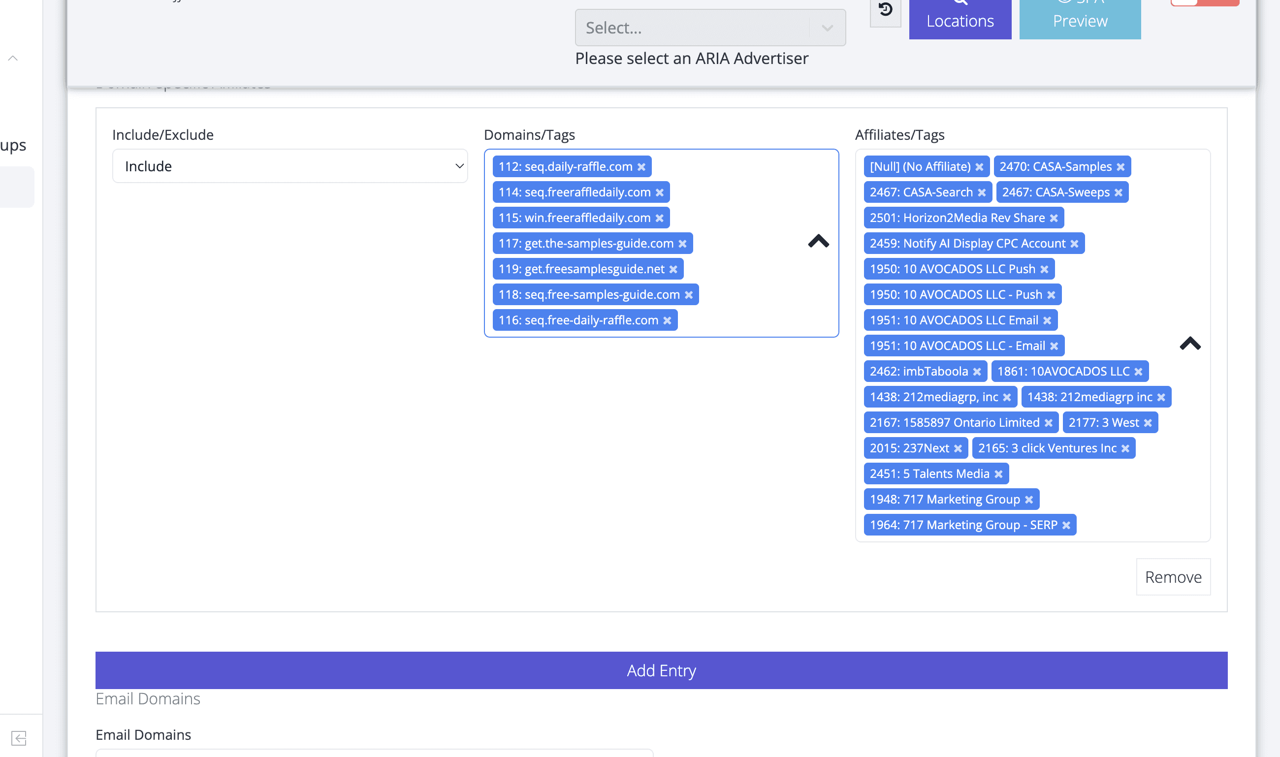 A long list of criteria in the old editor